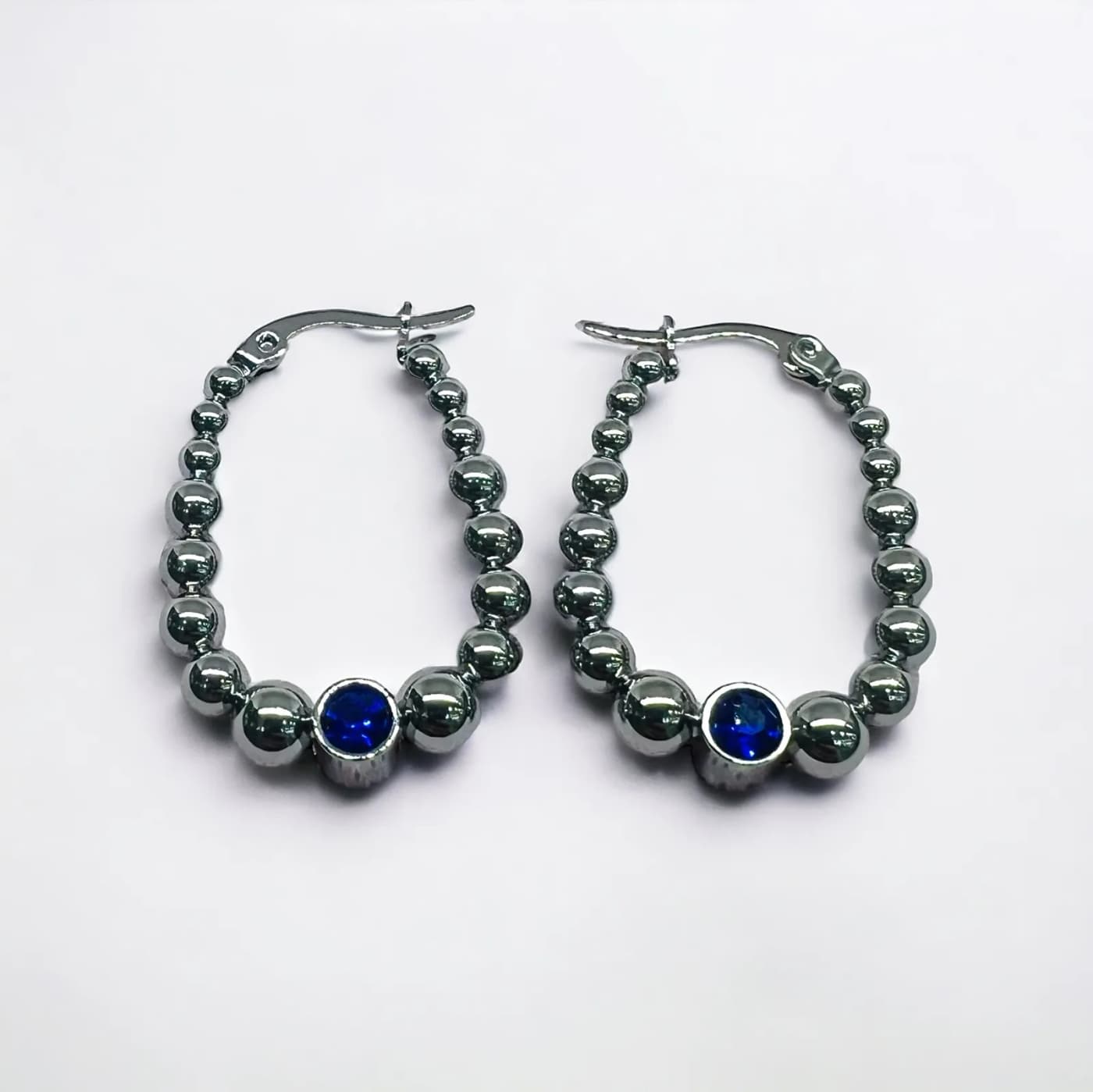 Aritos plata con joya azul (30mm)