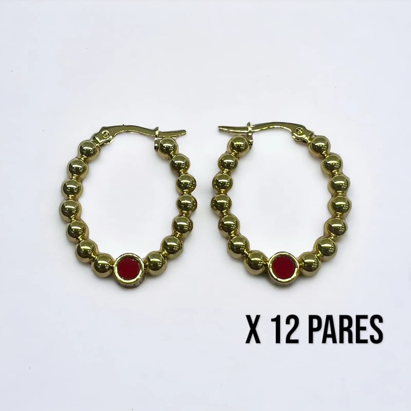 Pack 12 aritos dorado con joya rojo mate (25mm)