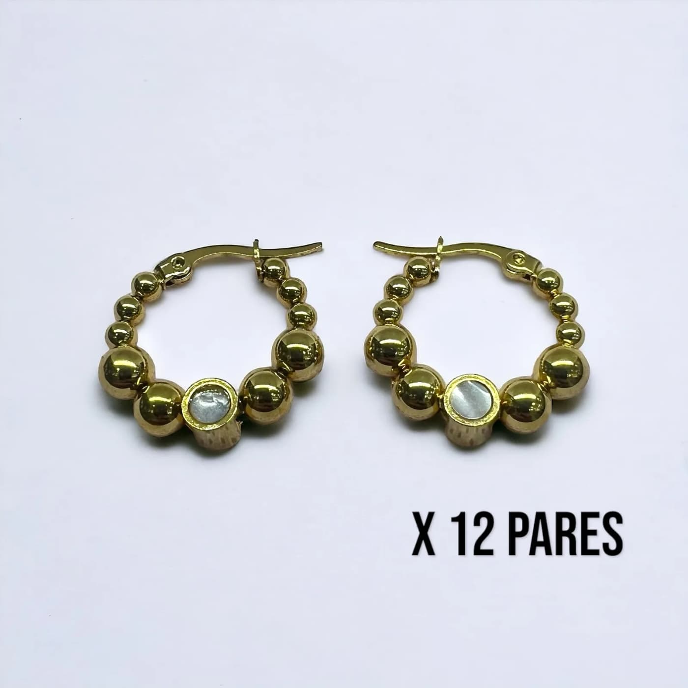 Pack 12 aritos dorado con blanco (20mm)