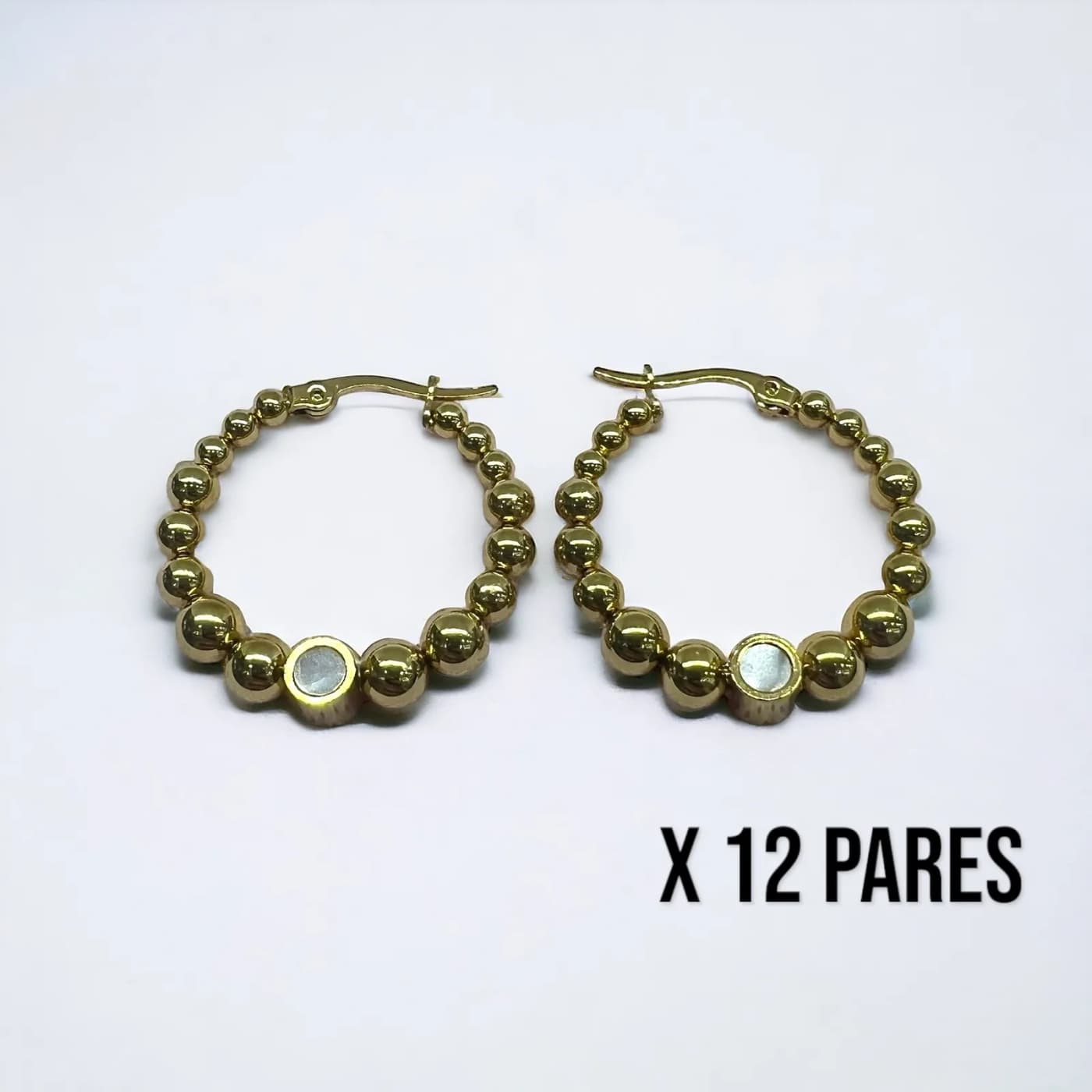 Pack 12 aritos dorado con blanco (25mm)