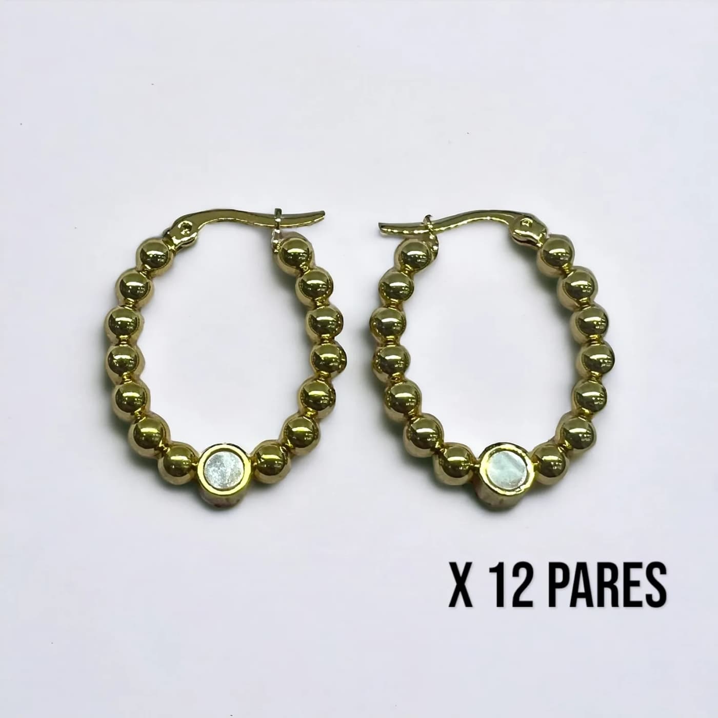 Pack 12 aritos dorado con blanco (25mm)