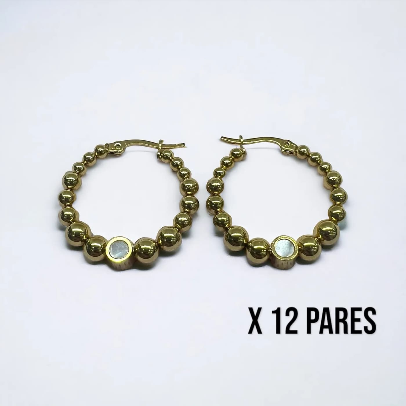 Pack 12 aritos dorado con blanco (30mm)