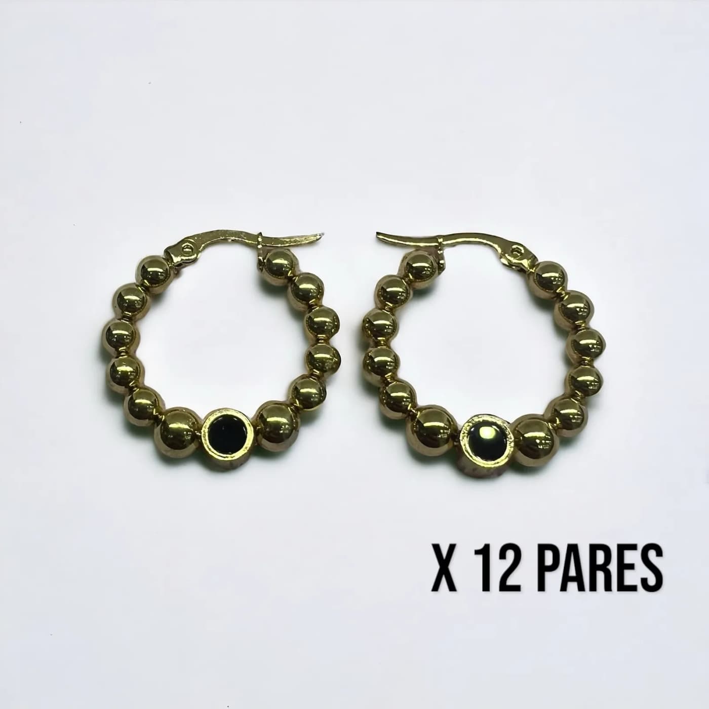 Pack 12 aritos dorado con negro (25mm)