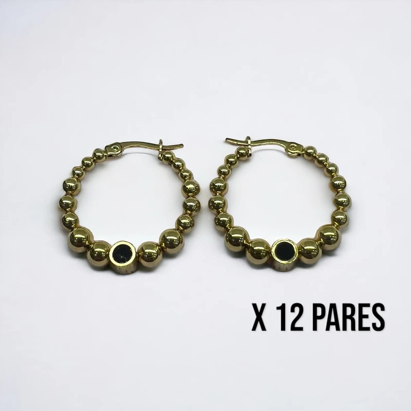 Pack 12 aritos dorado con negro (30mm)