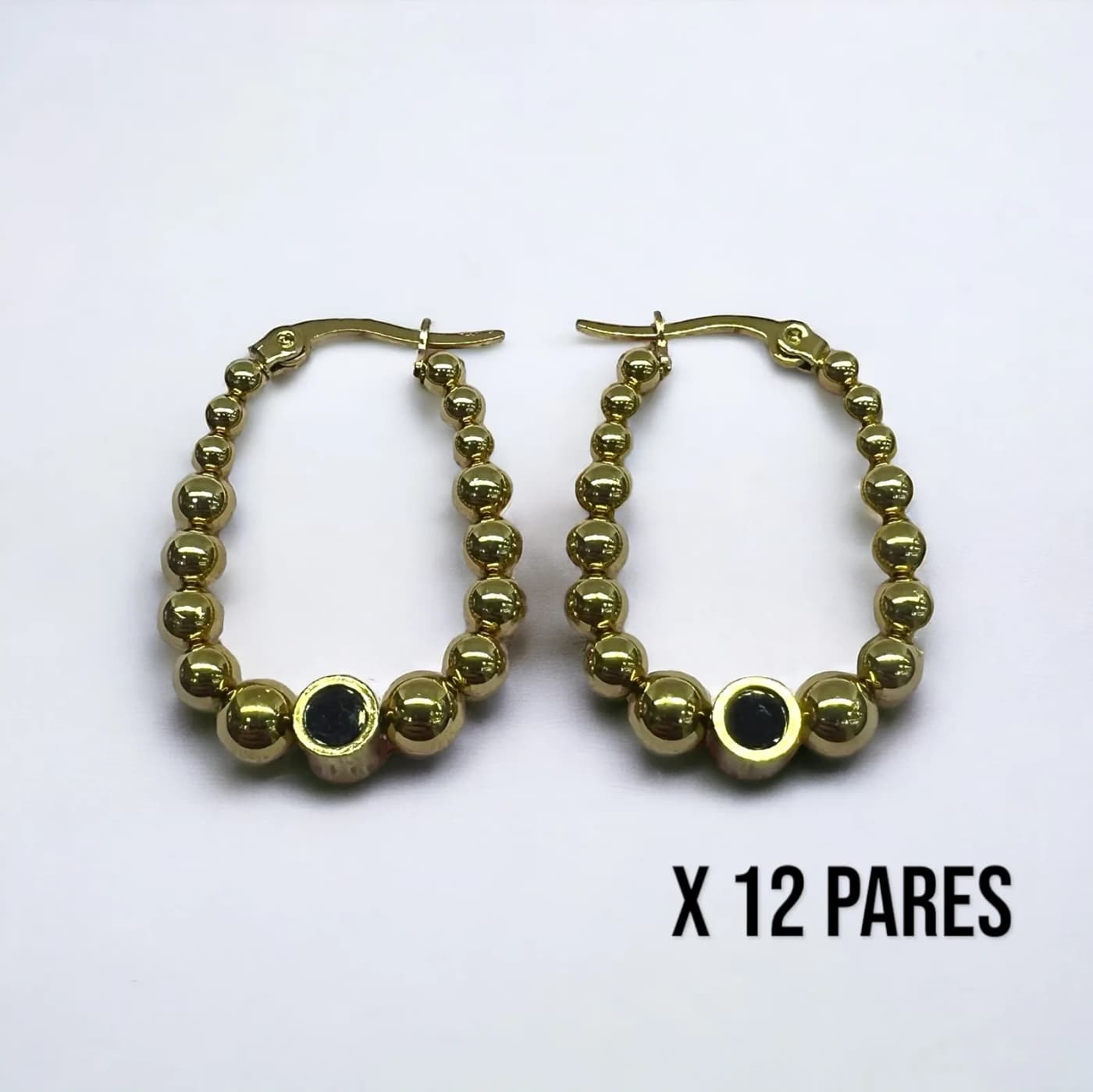 Pack 12 aritos dorado con negro (30mm)