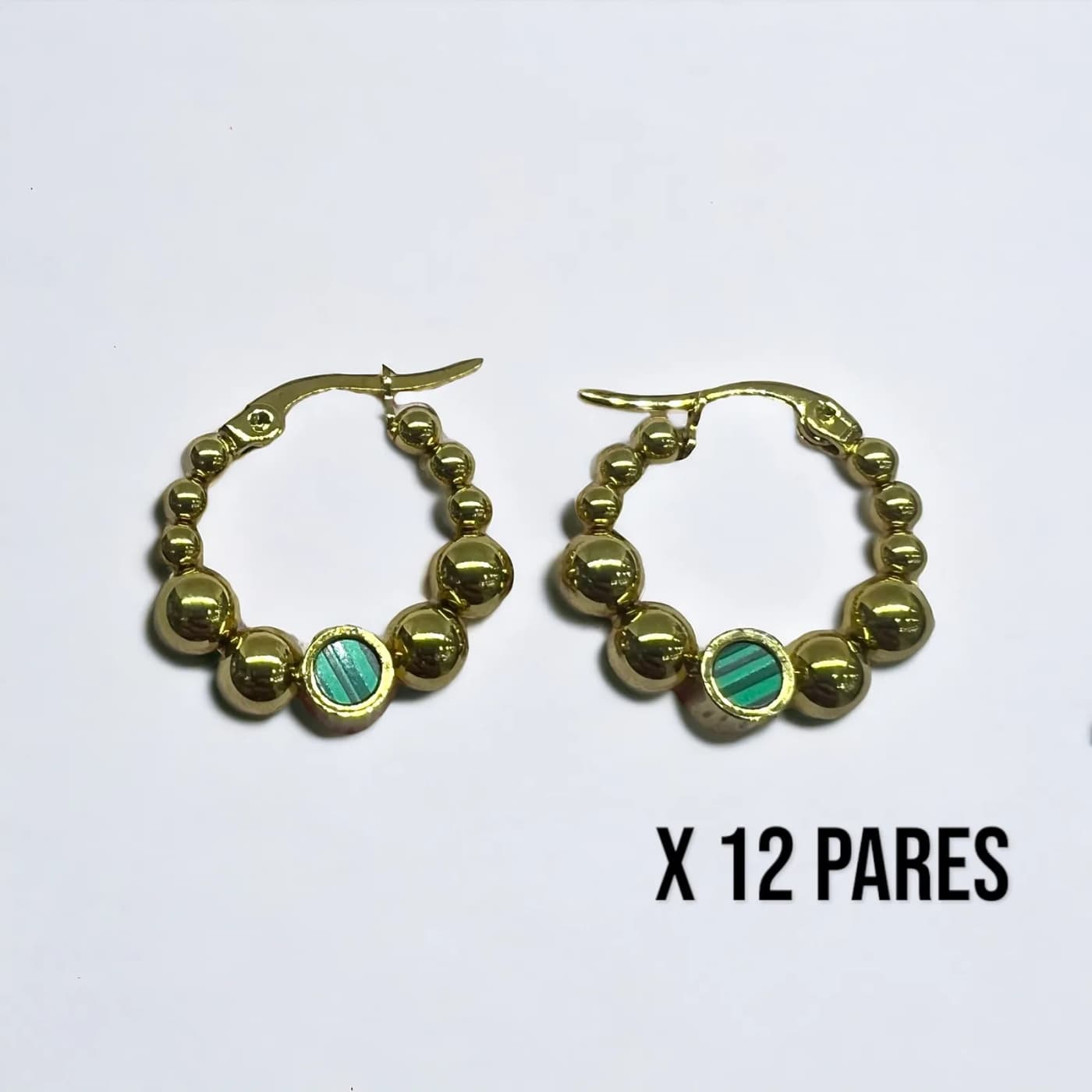 Pack 12 aritos dorado con verde (20mm)
