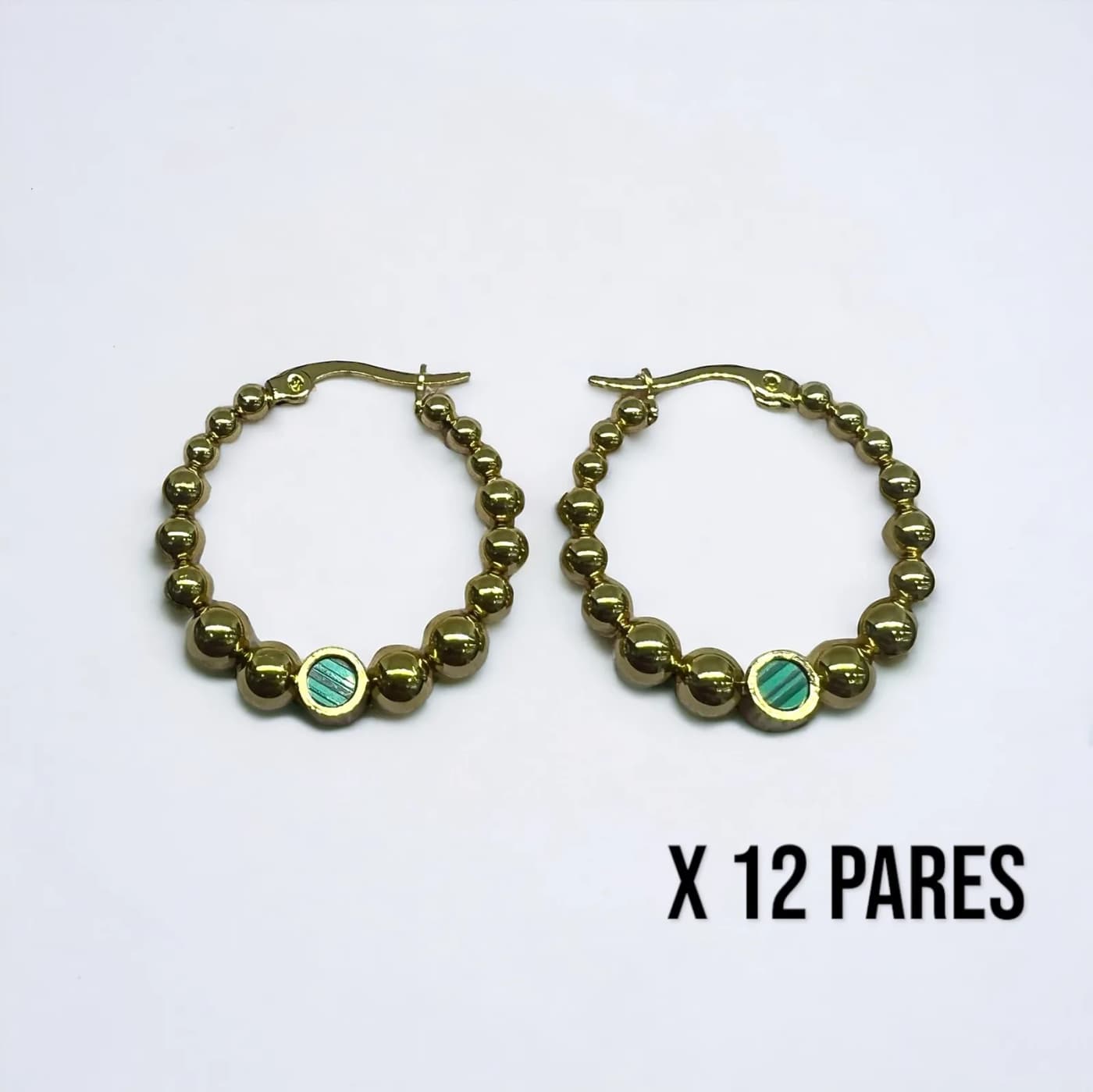 Pack 12 aritos dorado con verde (30mm)