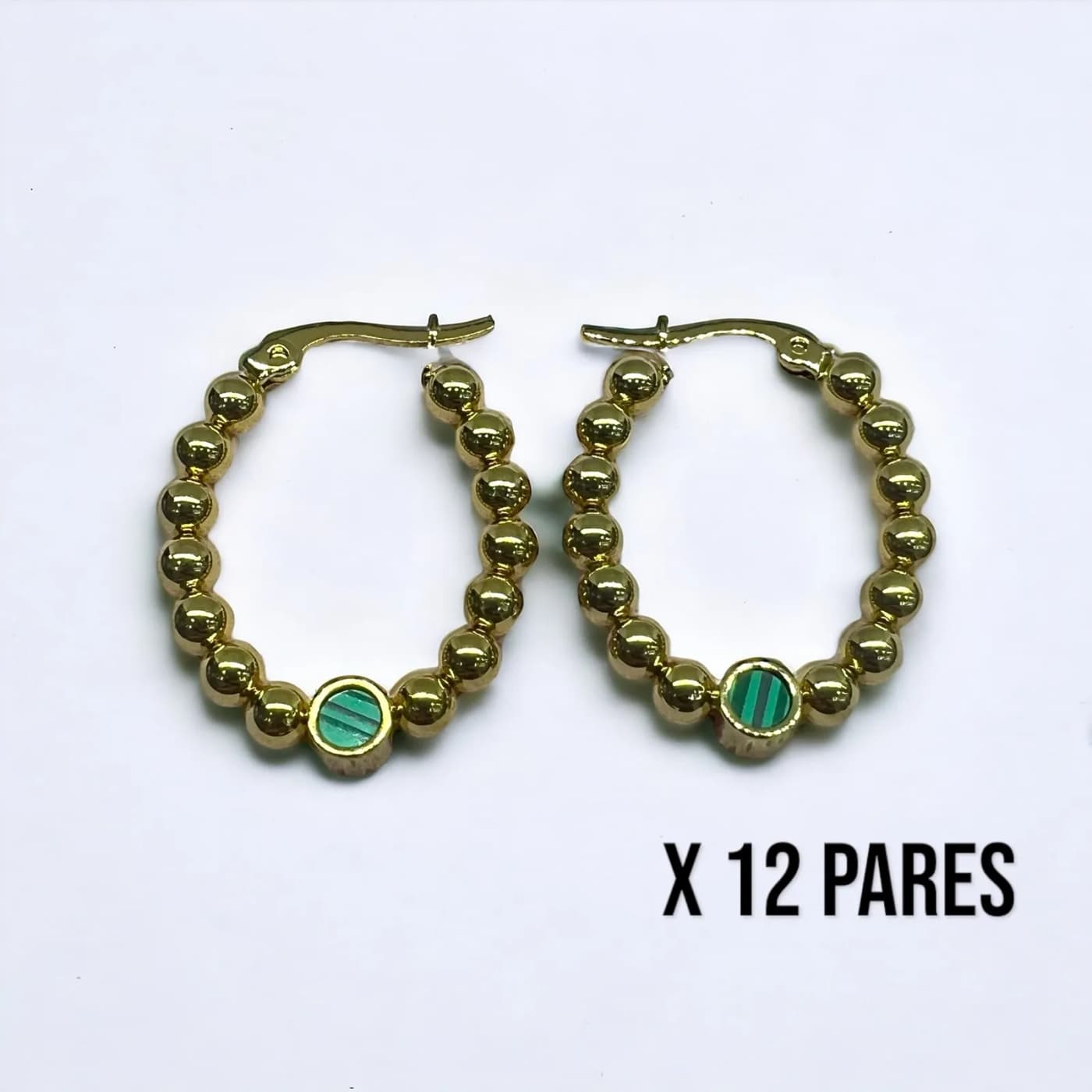 Pack 12 aritos dorado con verde (25mm)