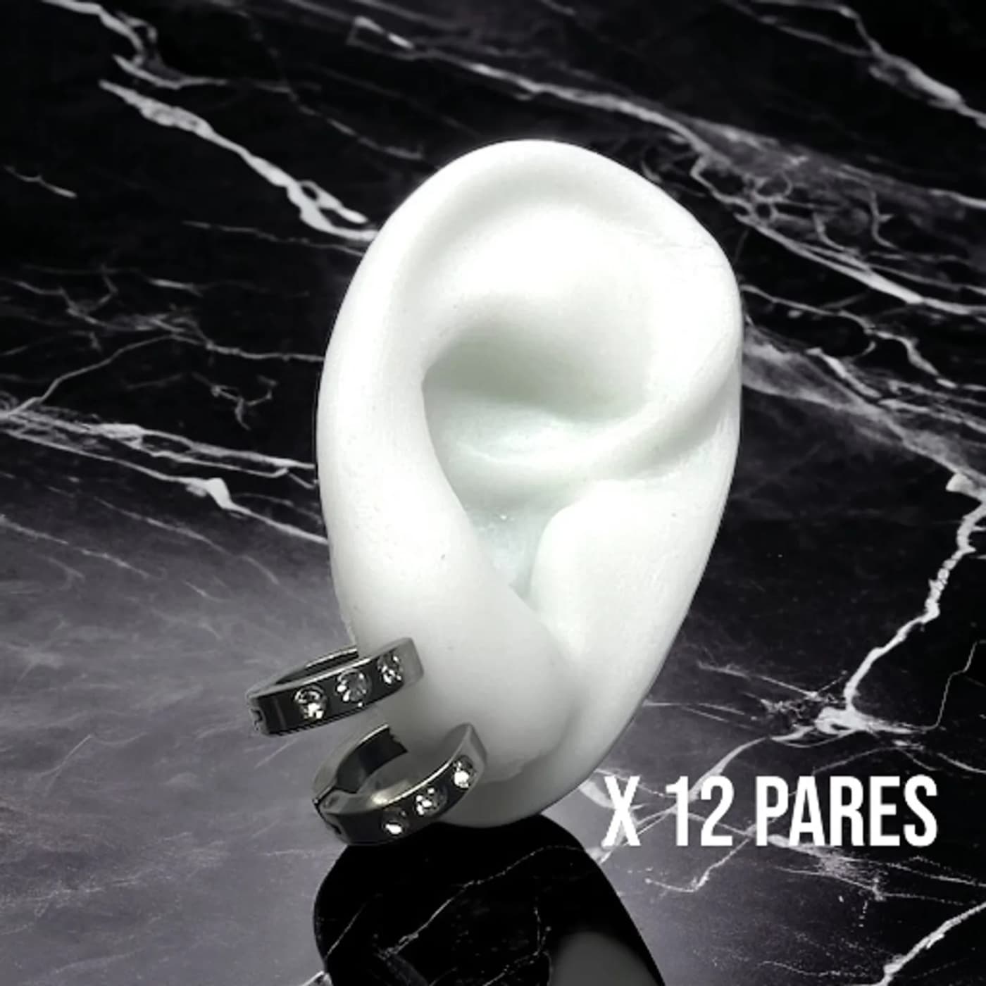 Pack 12 aritos plateados con 3 joyas