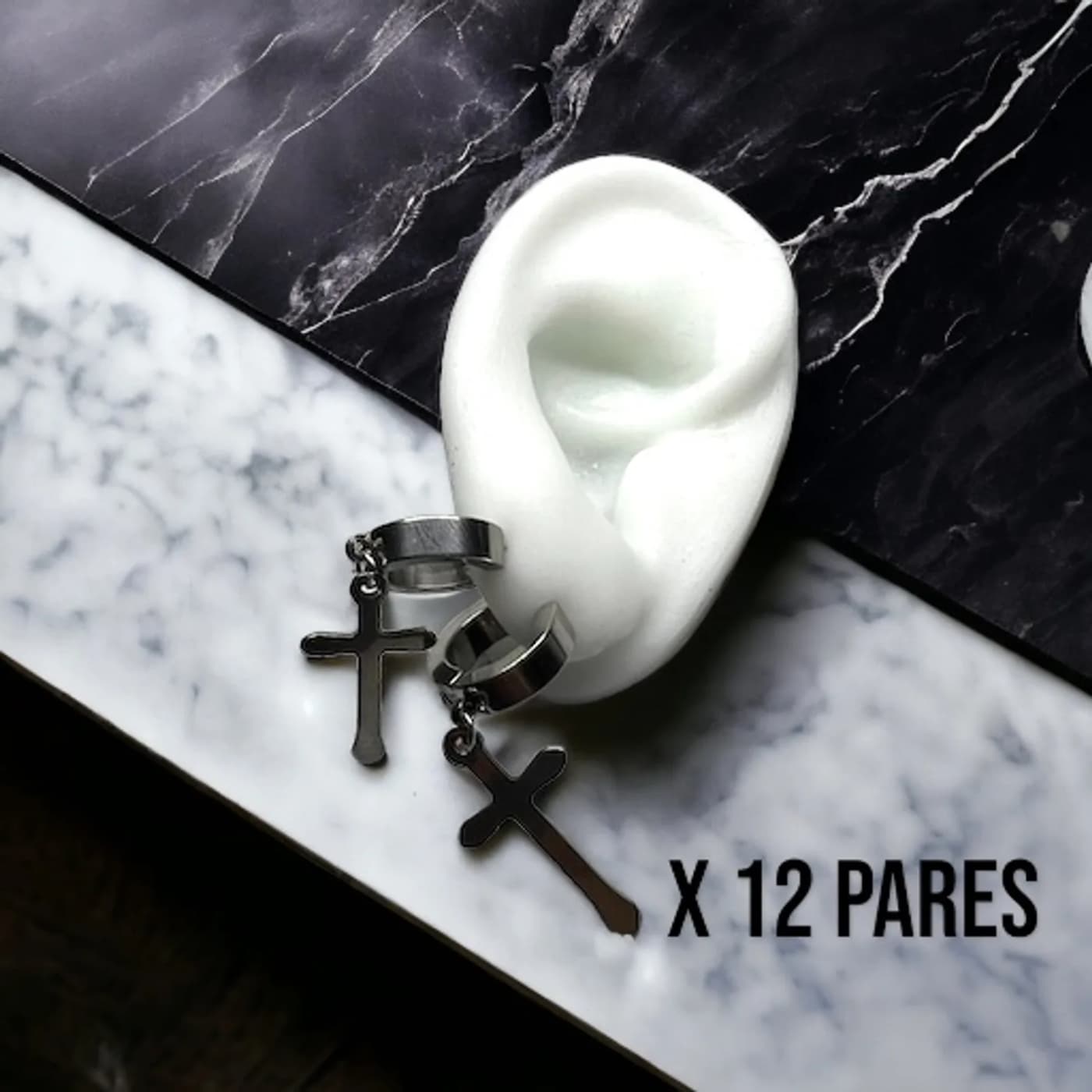 Pack 12 aritos plateados con cruces