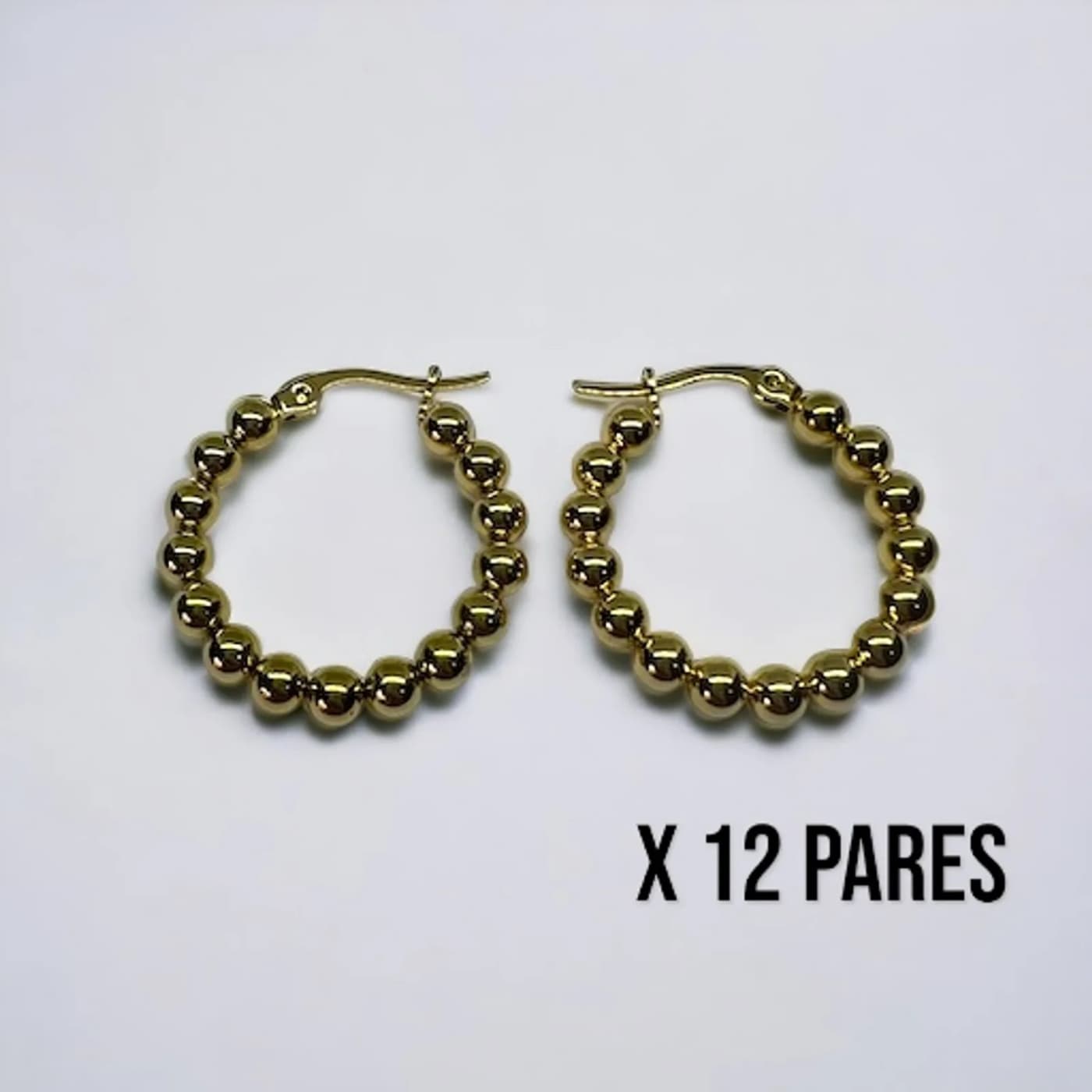 Pack 12 aritos perlas doradas (25mm)