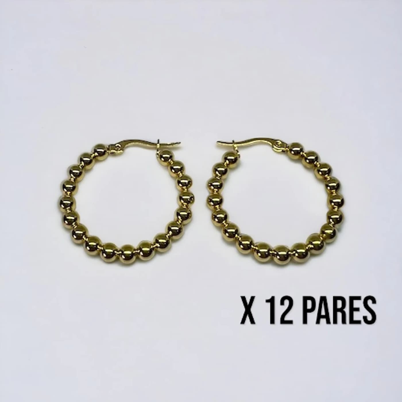 Pack 12 aritos perlas doradas (30mm)