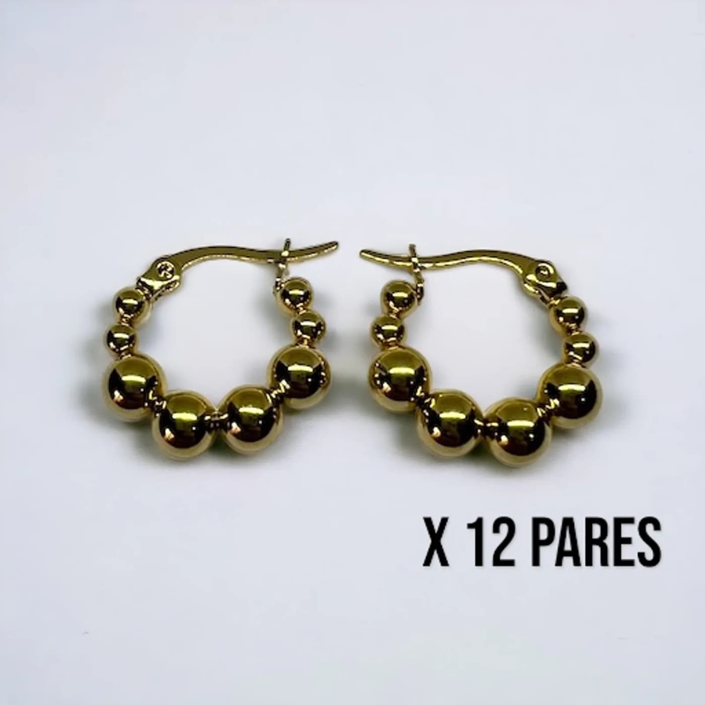 Pack 12 aritos perlas doradas (20mm)