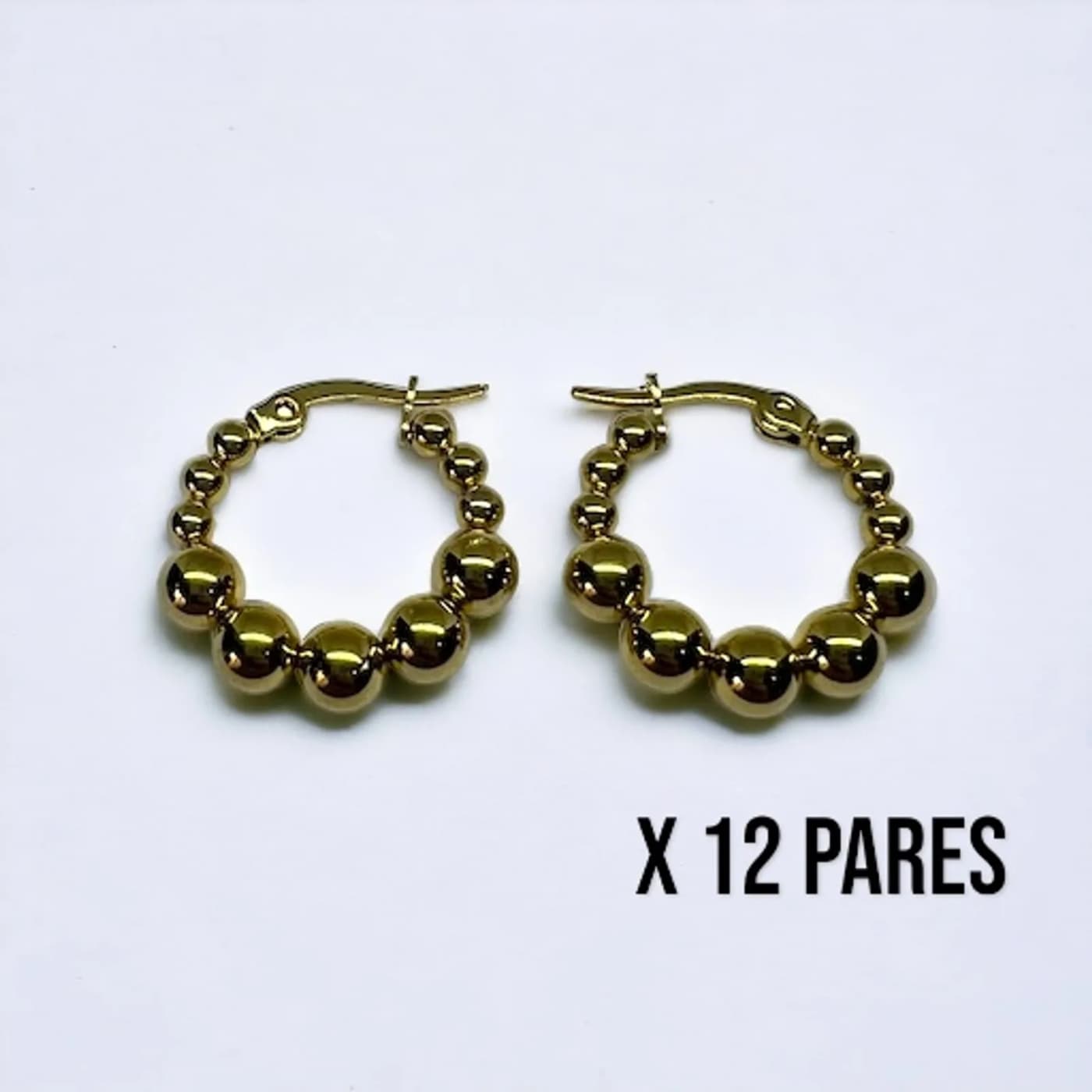 Pack 12 aritos perlas doradas (25mm)