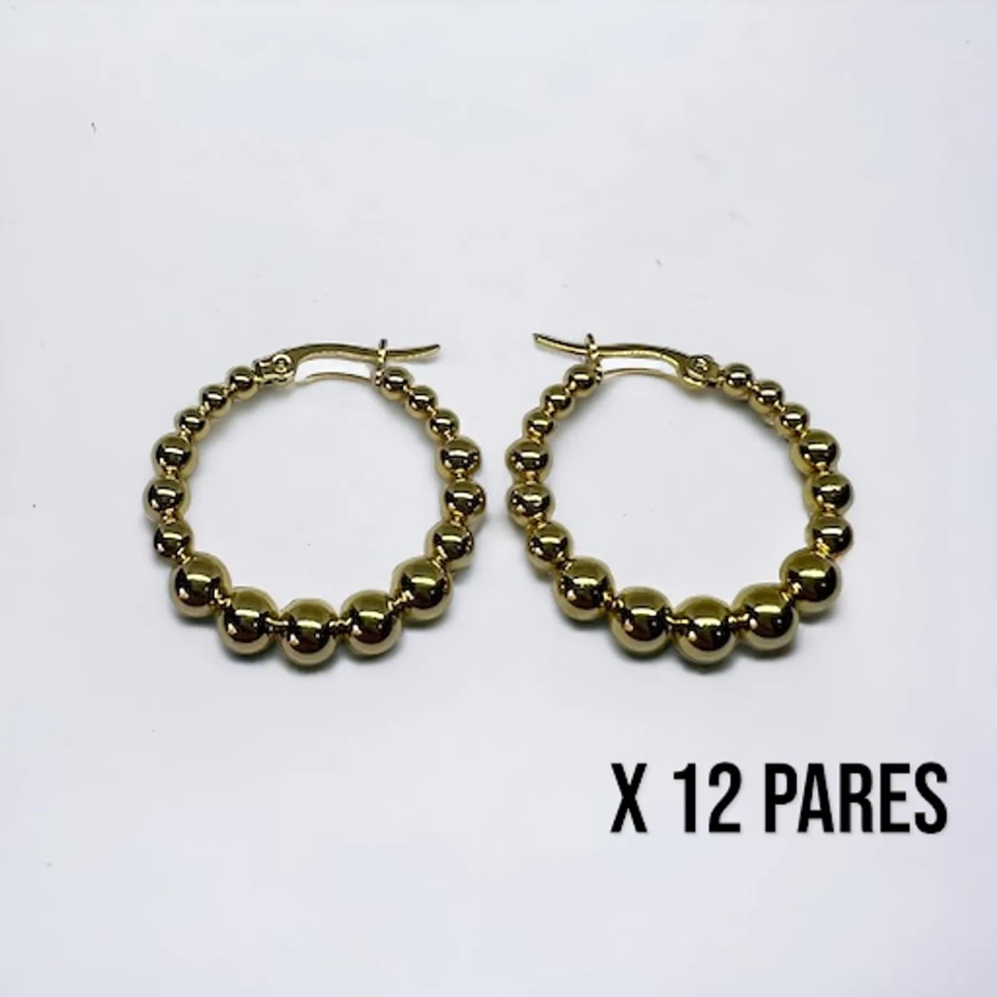 Pack 12 aritos perlas doradas (30mm)