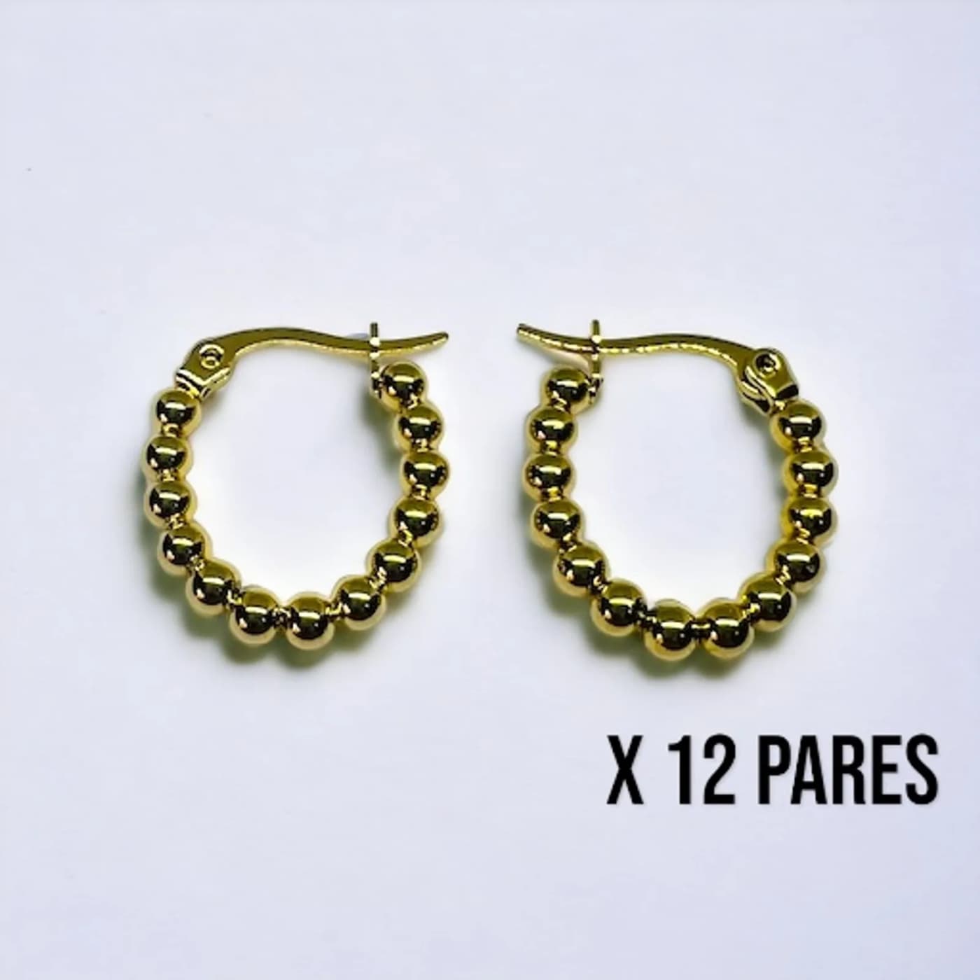 Pack 12 aritos perlas doradas (20mm)