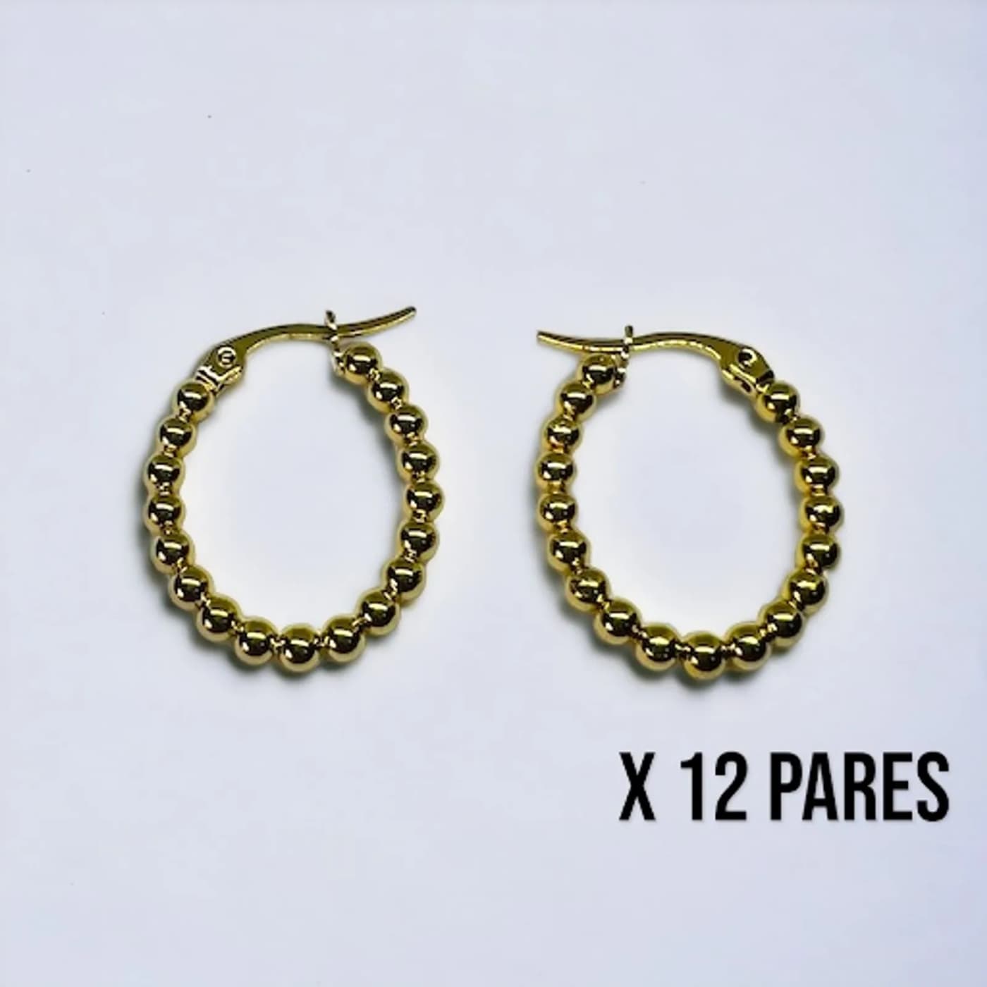 Pack 12 aritos perlas doradas (25mm)