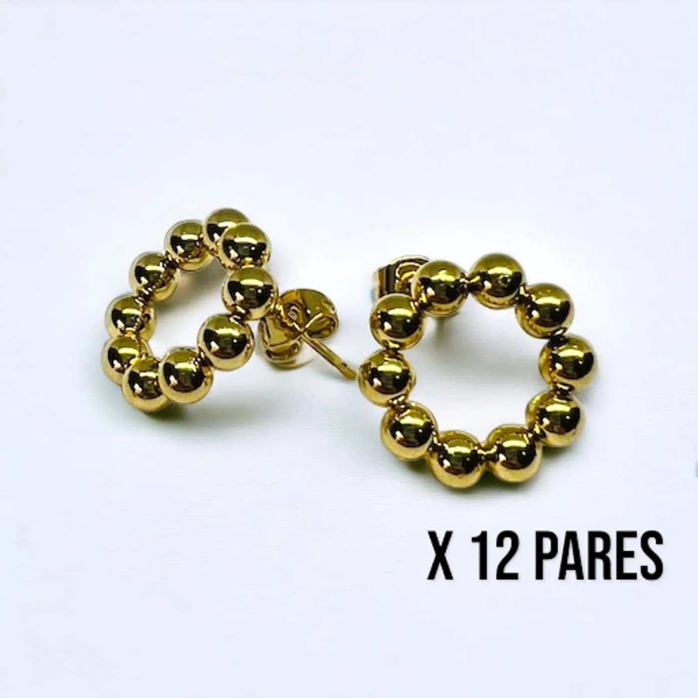 Pack 12 aritos perlas doradas (30mm)