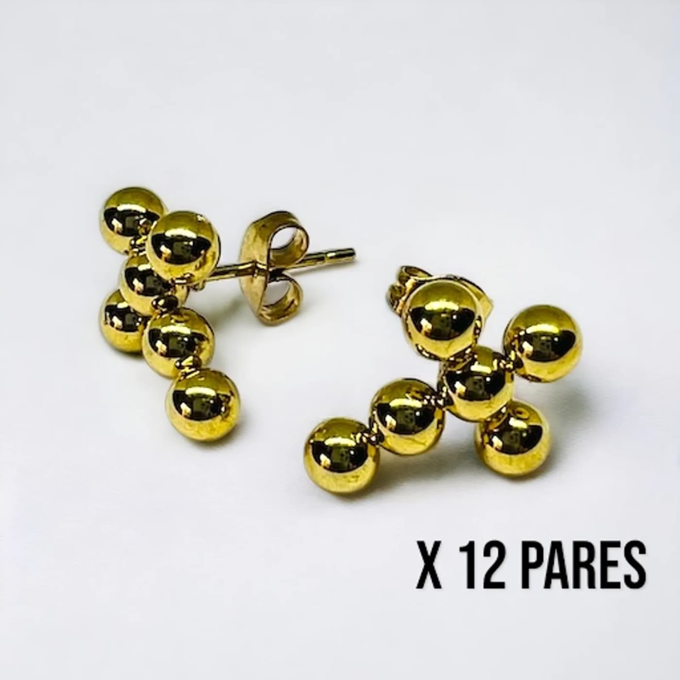 Pack 12 aritos perlas doradas (30mm)