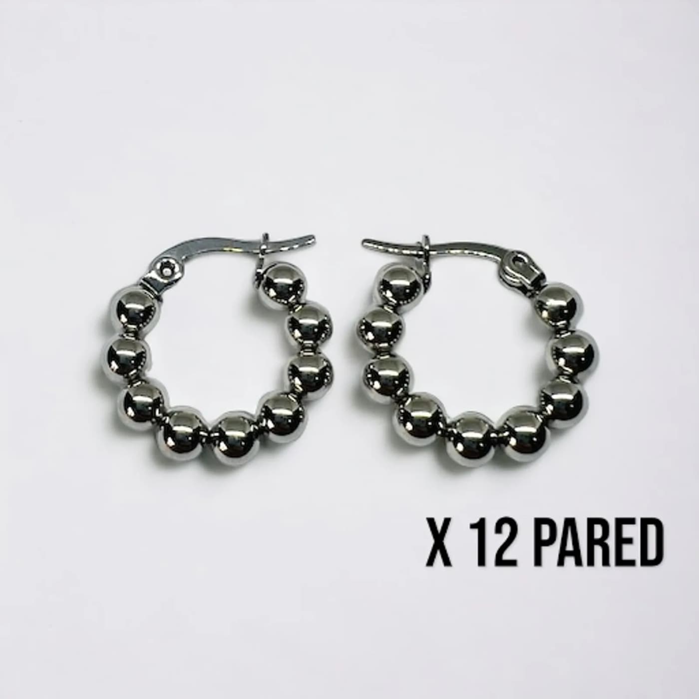 Pack 12 aritos perlas plateado (20mm)