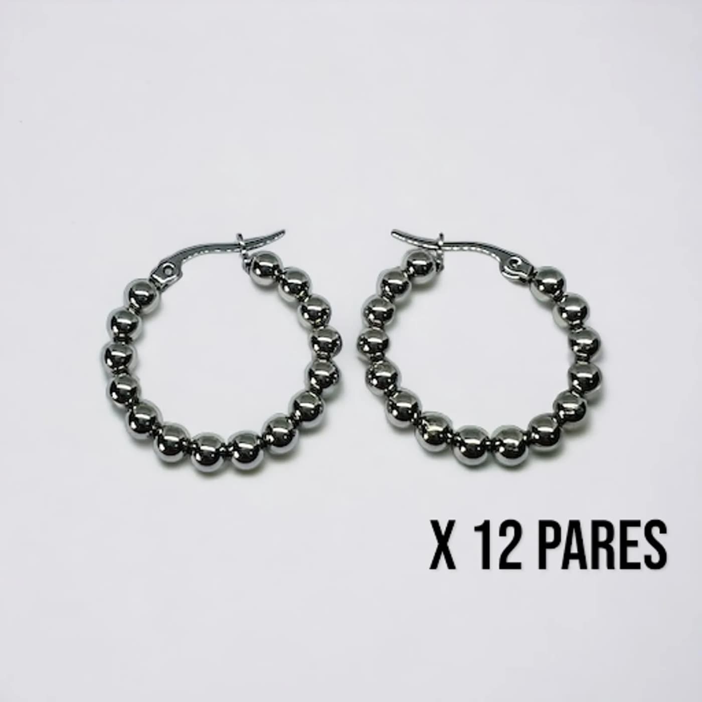 Pack 12 aritos perlas plateado (25mm)