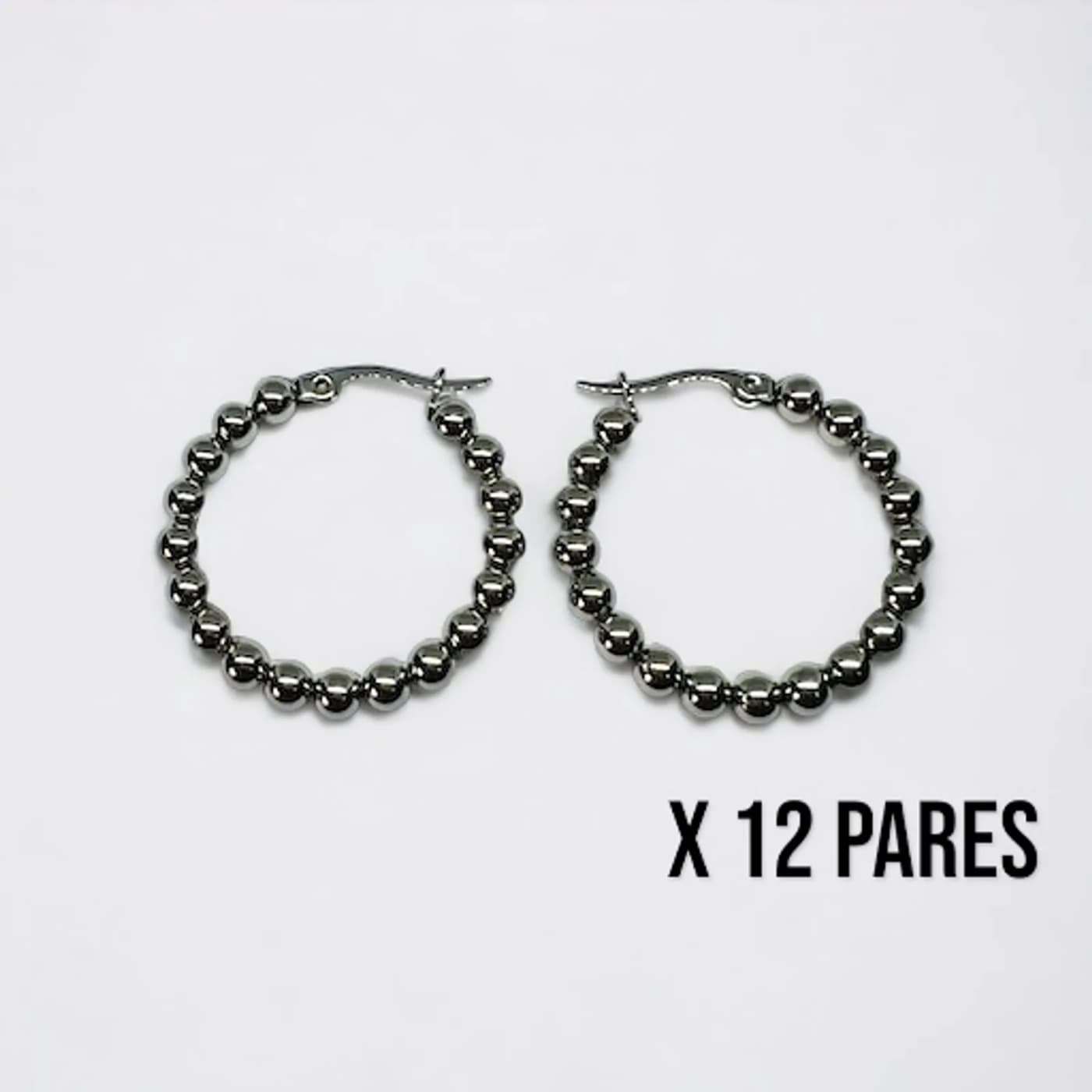 Pack 12 aritos perlas plateado (30mm)