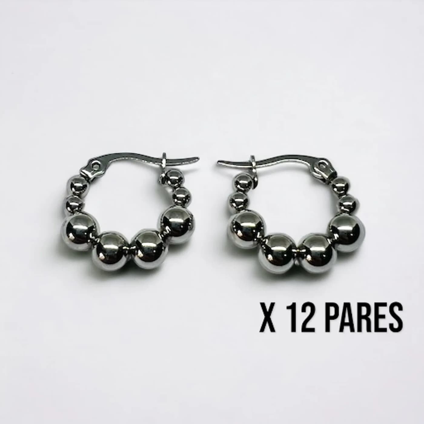Pack 12 aritos perlas plateado (20mm)