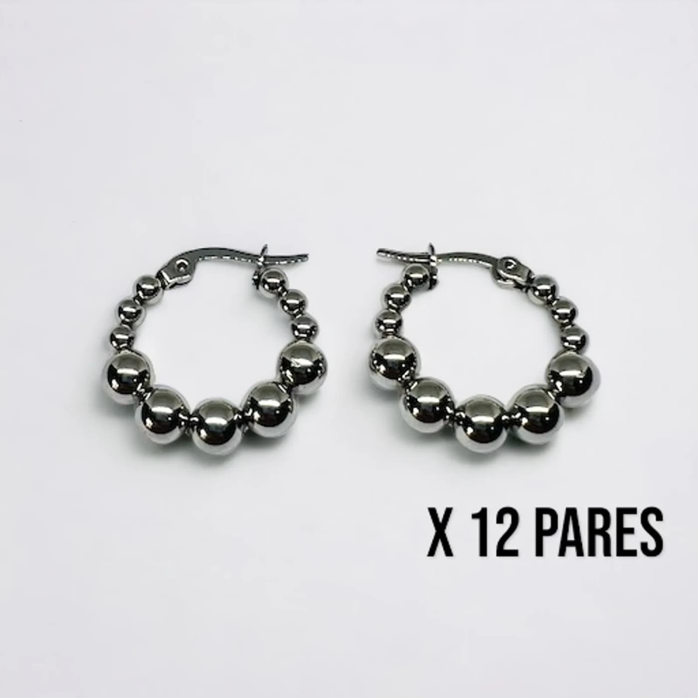 Pack 12 aritos perlas plateado (25mm)