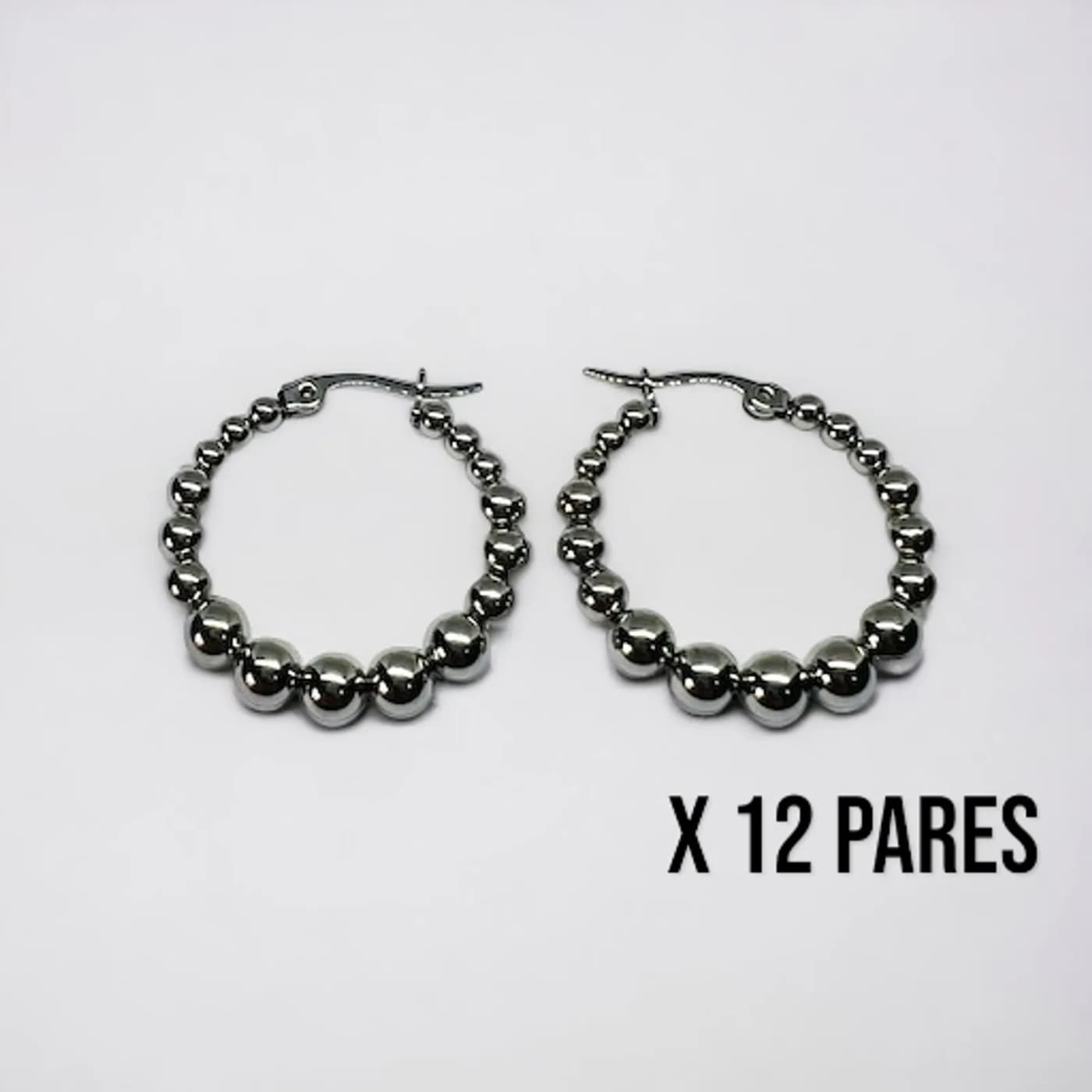 Pack 12 aritos perlas plateado (30mm)