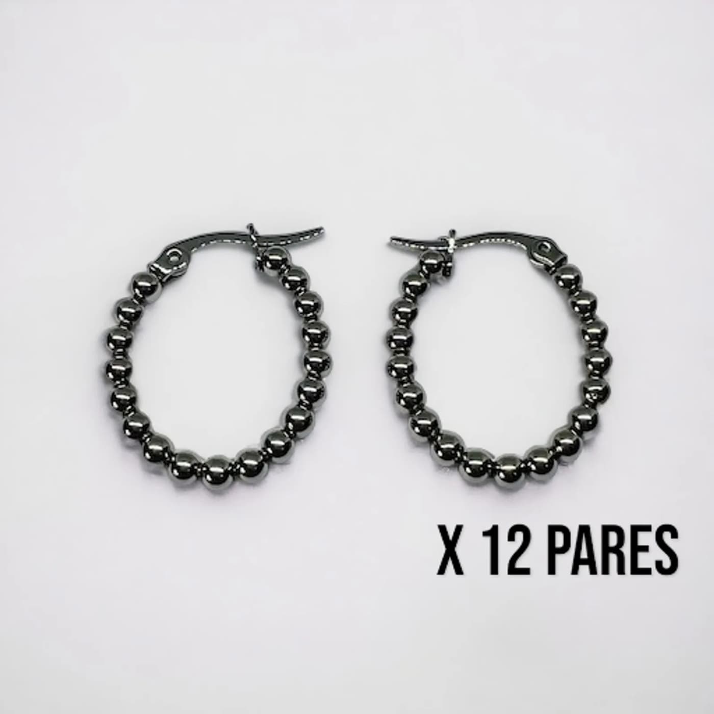 Pack 12 aritos perlas plateado (25mm)