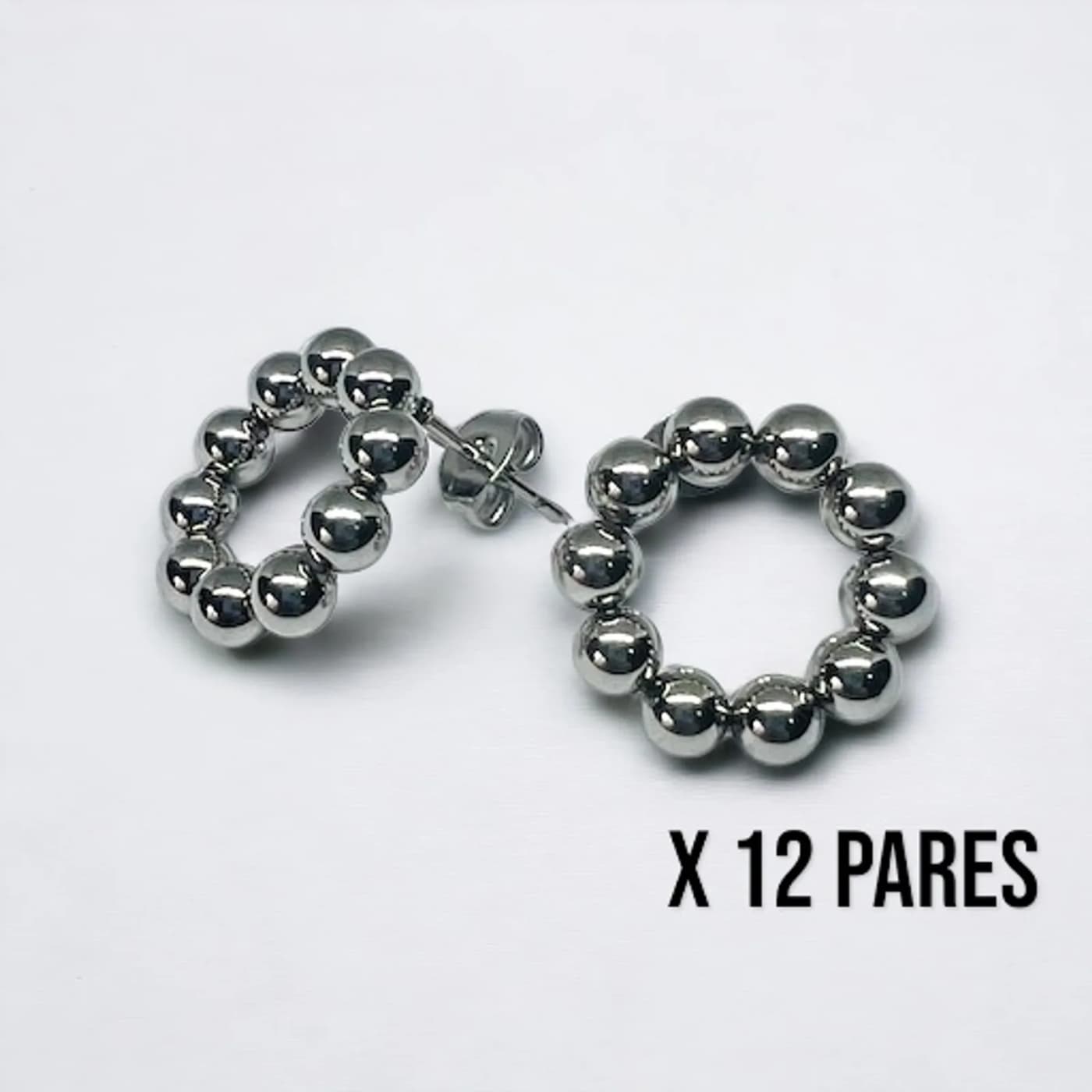 Pack 12 aritos perlas plateado (30mm)