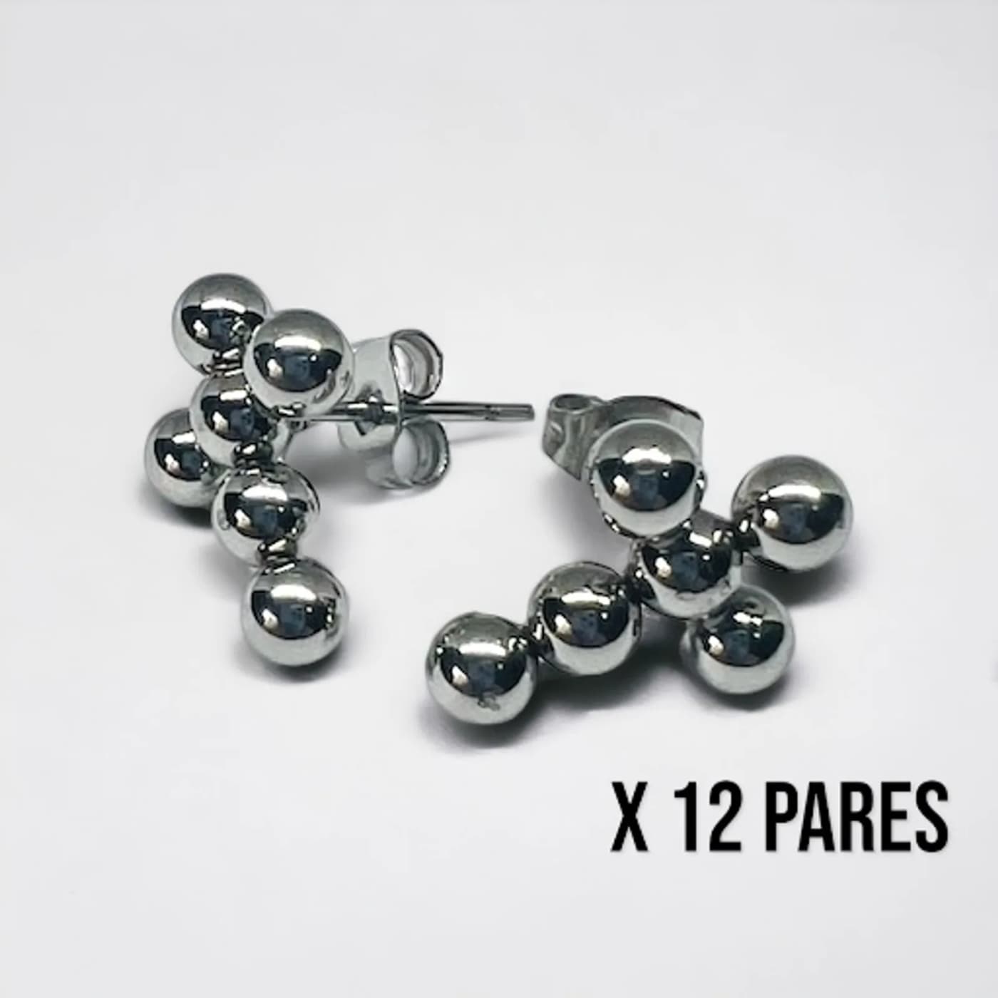 Pack 12 aritos perlas plateado (30mm)