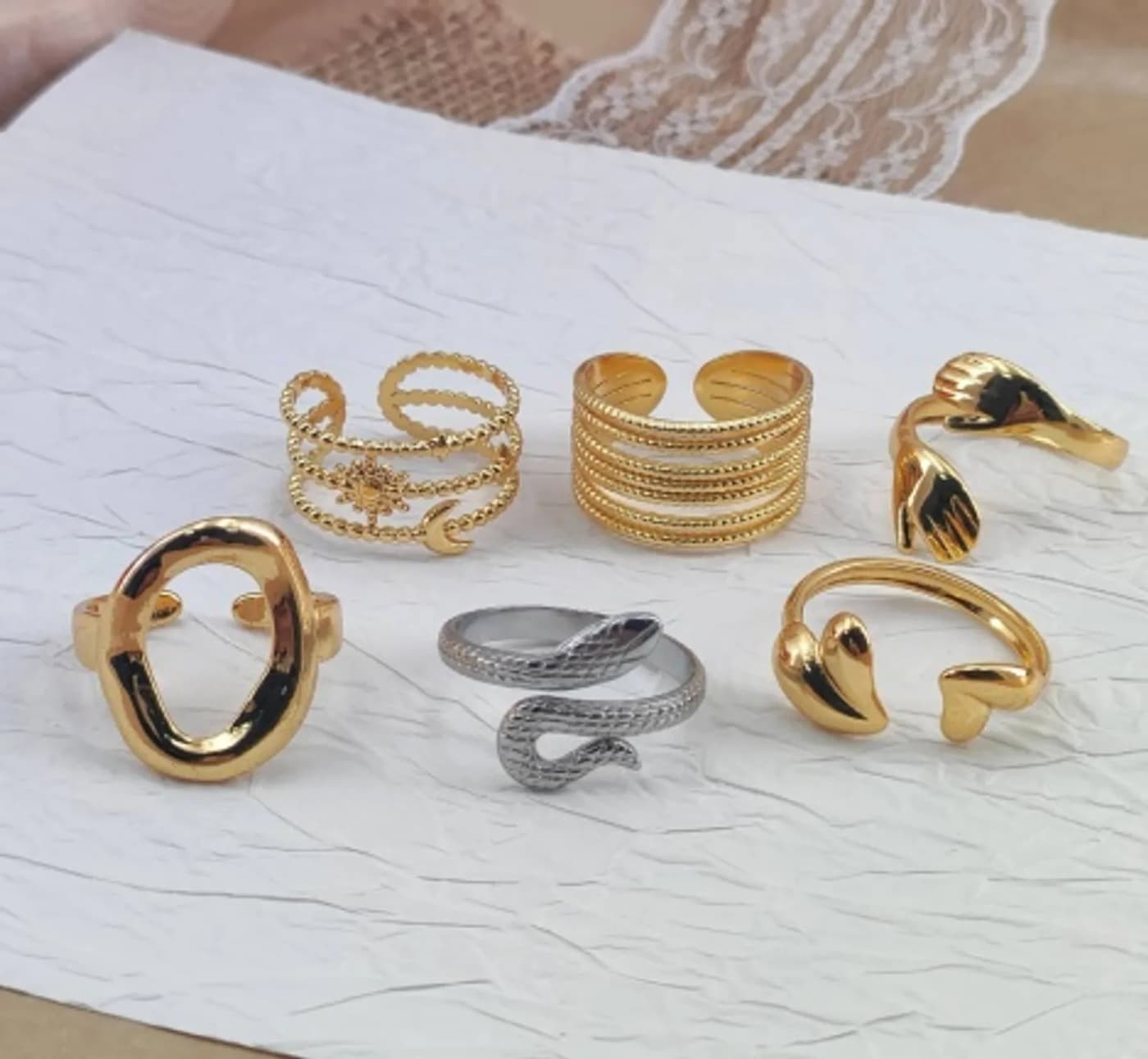 anillo con diferente diseno pleteado 36 ajustable
