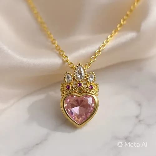 Collar corona corazon rosa