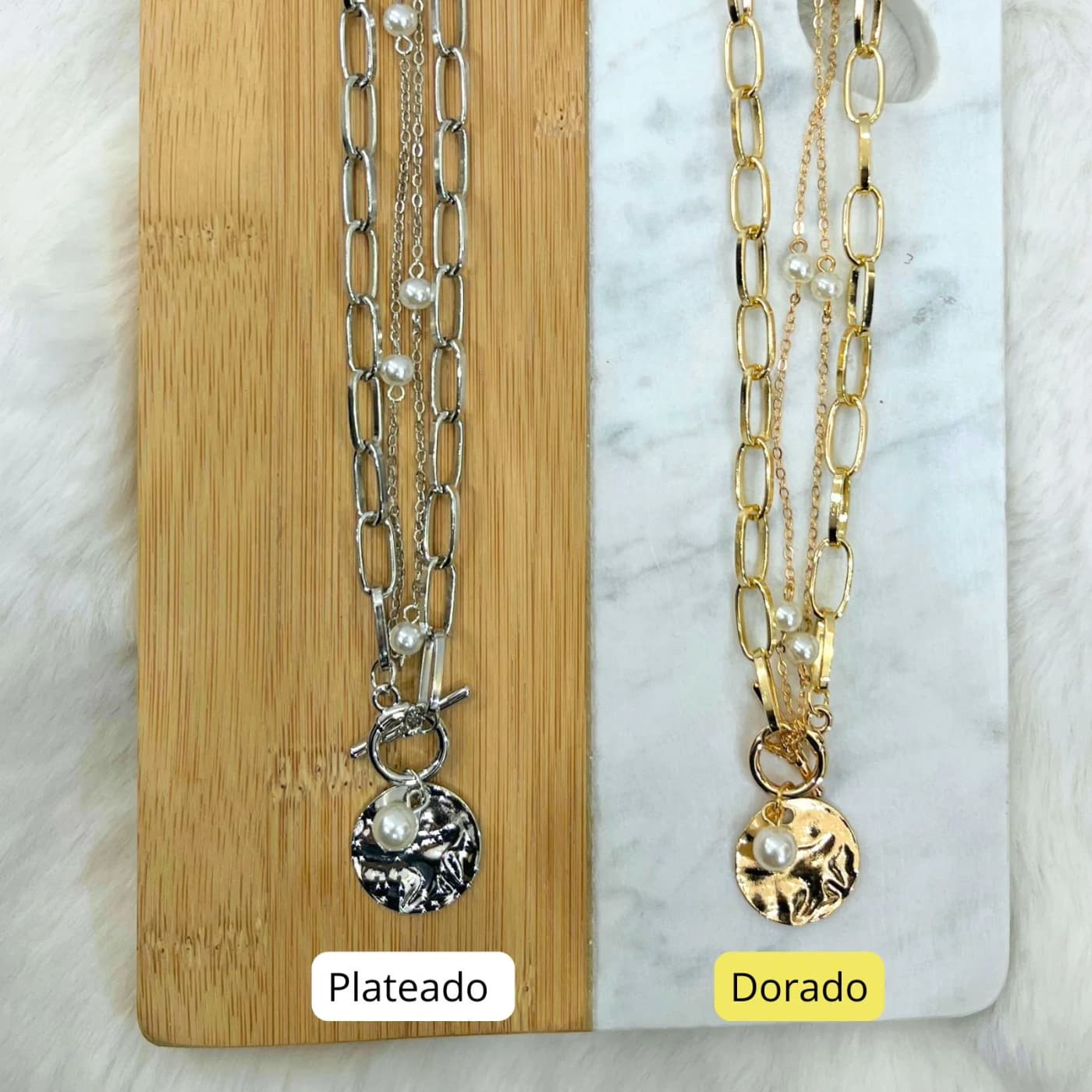 Collar maxi doble con perlas