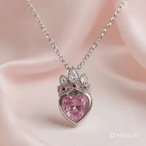 Collar corona corazon rosado